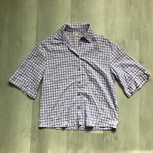 URBAN THREADS CAMP SHIRT SHORT SLEEVES PURPLE GINGHAM CHECK WOMENS 8